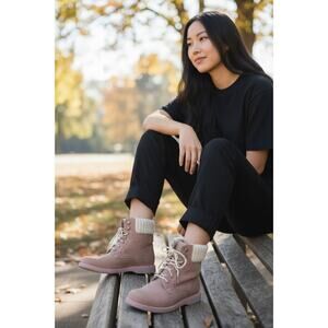 Albano Women's Size 8 Brown Leather Lace-Up Sweater Collar Ankle Chunky Boots